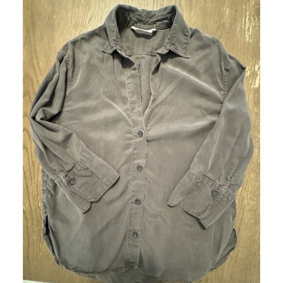 Zara Women Gray Oversized Small Lyocell Linen Button Down Lagenlook Layer Shirt - Picture 11 of 14